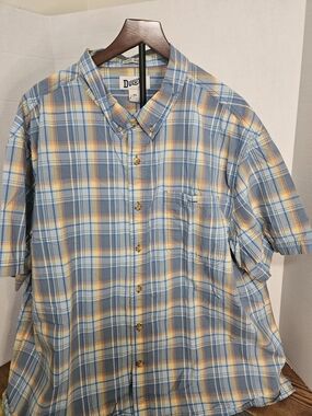Duluth Trading Co Plaid Short-Sleeve Button-Down Shirt - Blue & Yellow